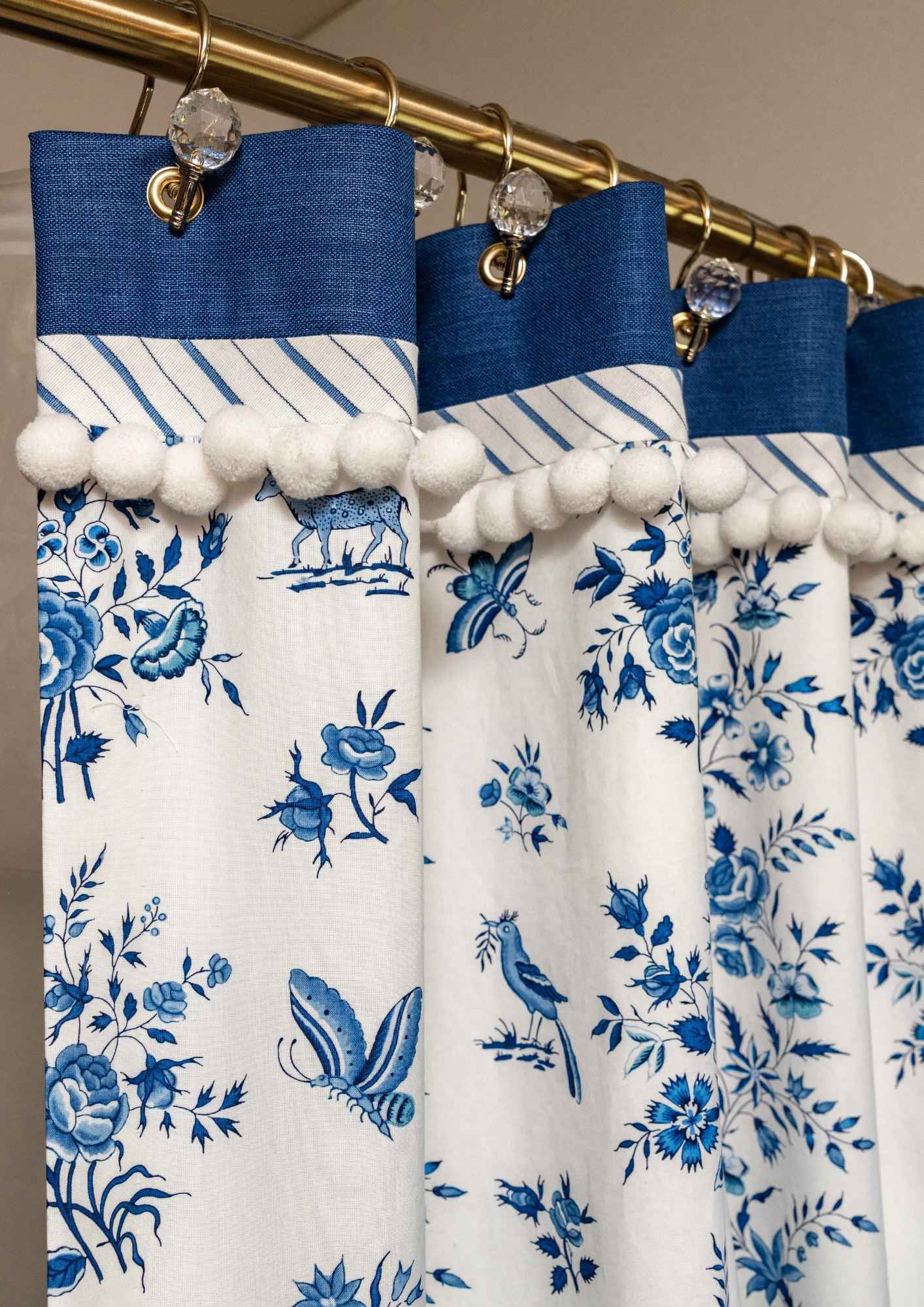 Blue And White Maximalist Shower Curtain
